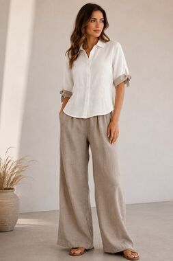 Puro Lino 100% Linen White Button Front Blouse Tie Sleeve Top Size S Italy